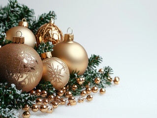 Złote bombki na białym tle, miejsce na tekst