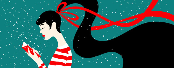 Black haired girl reading book