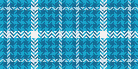 Lovely check texture seamless, flow tartan fabric plaid. Usa textile pattern vector background in cyan and light blue colors.