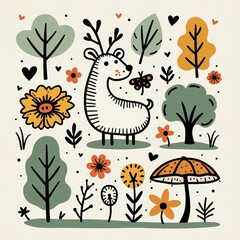 Cute Deer in Nature - Simplified Vector Illustration