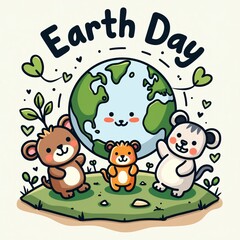 Fototapeta premium Cute Earth Day Animals Vector Illustration