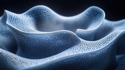 Abstract blue and white wavy texture with holes.