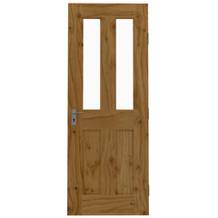 3d render wooden door with glass transparent background