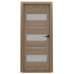 3d render wooden door with glass transparent background