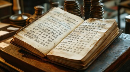 Bank deposit book with entries and balances