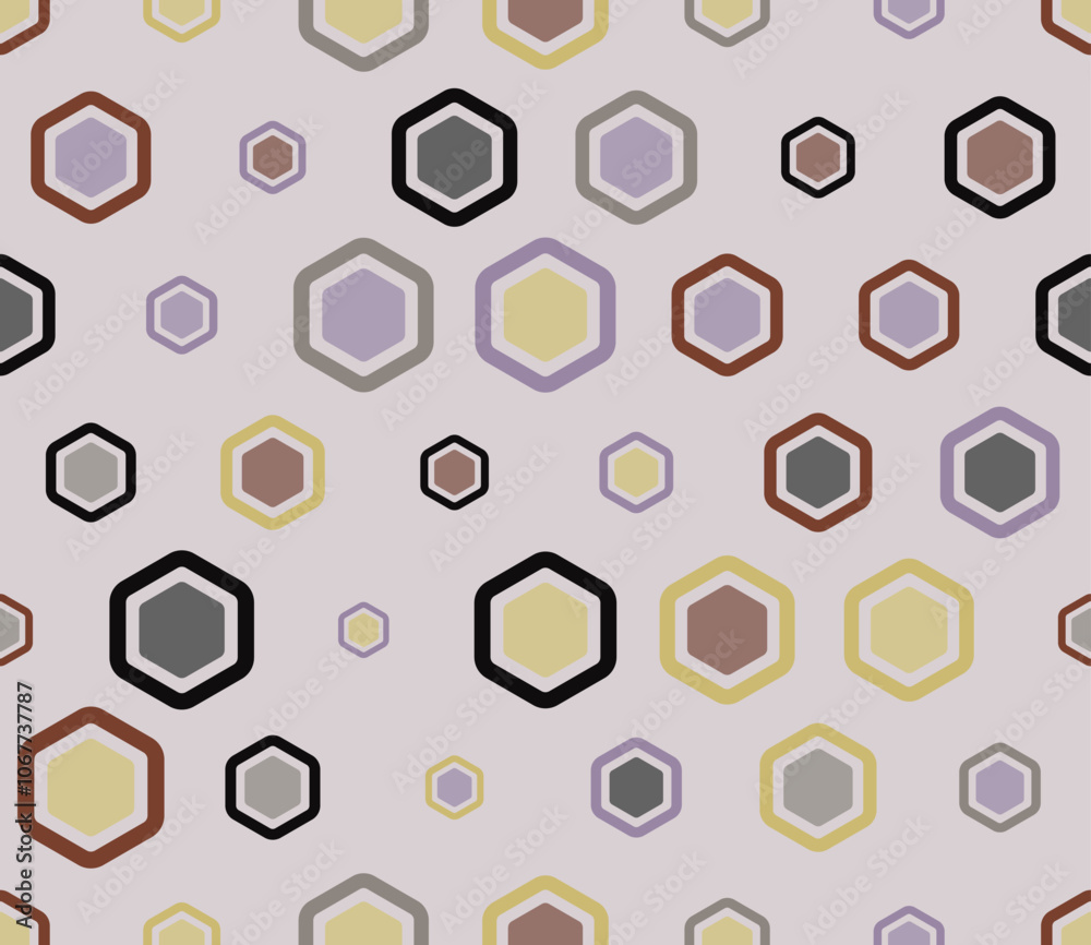Poster geometric pattern. multicolored geometric elements of varied size. bold rounded hexagon cells with p