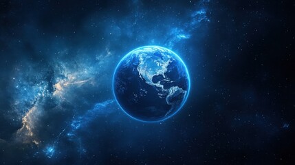Naklejka premium Blue planet floating in space, showing continents