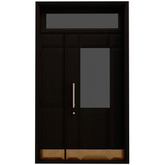 3d render big black door with glass transparent background