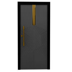 3d render luxury black gold door with transparent background