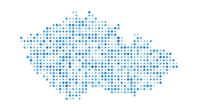 Czech Republic dotted digital map. Map of Czech Republic with pulsating colored circles. Shape of the country filled with blue disks. Appealing video.