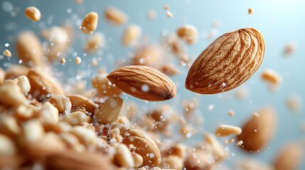 Almonds in Motion with Seasoning and Dust for a Healthy Snack