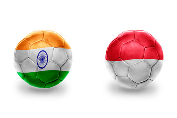 football balls with national flags of indonesia and india,soccer teams. on the white background.