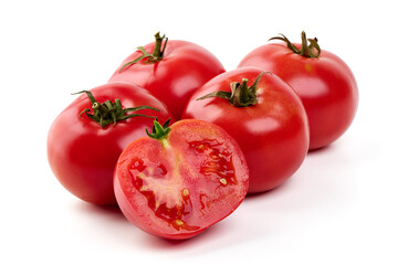 Fresh ripe tomatoes isolated on white background.