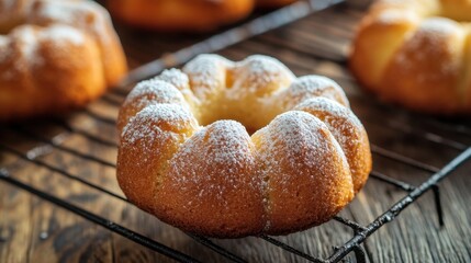 Classic bakery item with a hole in the center, sometimes coated with glaze or powdered sugar.