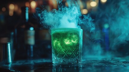 Spooky Green Halloween Cocktail with Smoke Effects