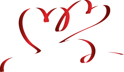 Red heart ribbons shadow. Decoration for love