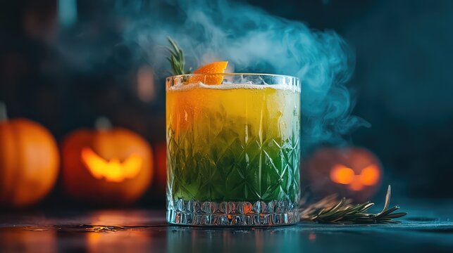 Spooky Green Halloween Cocktail with Smoke Effects