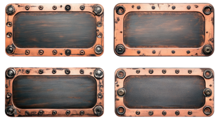 Vintage Steampunk Copper Metal Panel Set With Empty Text Spaces Generative AI