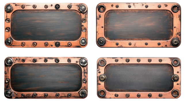 Vintage Steampunk Copper Metal Panel Set With Empty Text Spaces Generative AI