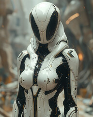 Fototapeta premium robot cyborg soldier. Digital Overlay Innovations and Technology concept. Cybernetic. Neural Connectivity. Technology background concept. Girl robot face. Artificial Intelligence Concept