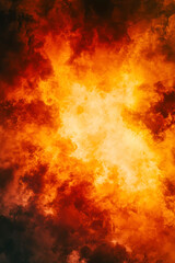 Obraz premium Vertical Dramatic fire and smoke effect glowing red and yellow colors exploding outwards with center space.