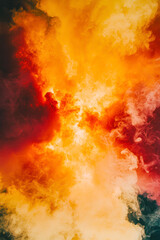 Fototapeta premium Vertical Dramatic fire and smoke effect glowing red and yellow colors exploding outwards with center space.