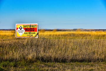 Protest sign against  high pressure carbon dioxide pipeline proposed to cross portions of North Dakota agricultural land.