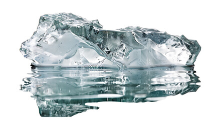 Fototapeta premium Iceberg floating on a calm, clear water surface, showing icy textures and reflections, isolated on white 