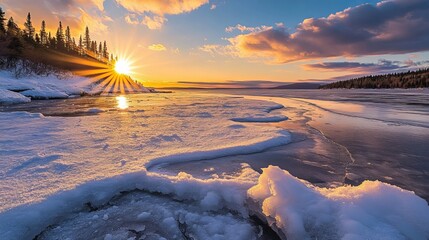 Naklejka premium Cracking ice under sunlight in 169 aspect ratio