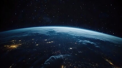 Fototapeta premium A breathtaking view of Earth from space, showcasing its blue oceans, white clouds, and a starry night sky.