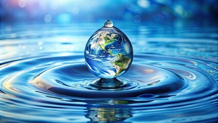 Water drop encapsulating Earth symbolizing World Water Day , world, water, drop, earth, globe, blue, conservation, environment