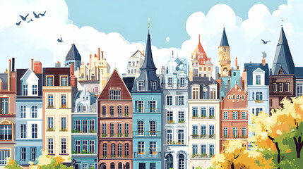 Fototapeta premium Artistic illustration of a European cityscape -