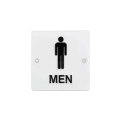 Modern restroom sign with bold Men text and minimalist figure icon on white background
