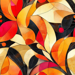 Fototapeta premium Pattern of autumn leaves in large, stylized symmetrical and bold shapes