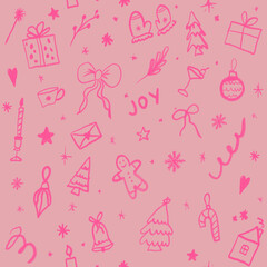 pink whimsical holiday celebration seamless pattern illustration