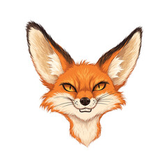 Obraz premium Sly fox with orange fur sharp ears and mischievous grin on white background
