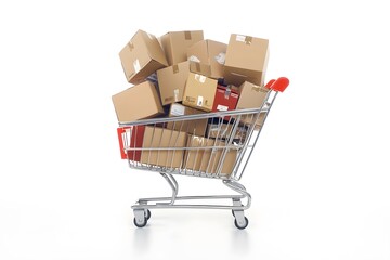 Neatly Packed Boxes in a Shopping Cart