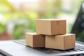 Stacked Cardboard Boxes on Laptop Keyboard