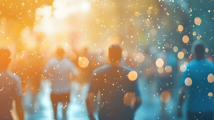 Group of people participating in a charity walk/run event with a World Health Day bokeh background -