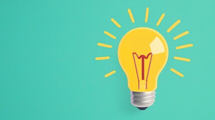 A bright yellow light bulb shines against a turquoise background, symbolizing ideas, creativity, and inspiration.
