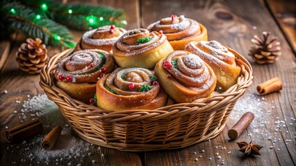 basket of warm cinnamon rolls, generative ai, ai generated