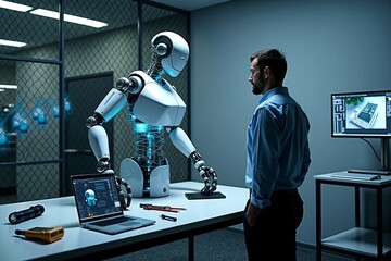 Engineer Monitoring Robot Arm