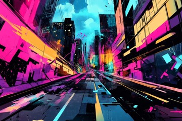 Colorful cyber metaverse urban street art abstract graffiti vector illustration background