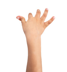 Fototapeta premium Child hand showing the one fingers. counting hand sign isolated on white background. Save clipping path.