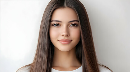 Woman with long hair showing the results of a keratin treatment before and after salon treatment -