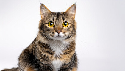 Obraz premium Cat with a yellow face is sitting on a white background