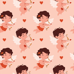 seamless cute pattern for valentine's day with cupid