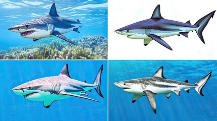 Obraz premium Different Species of Sharks Swimming in Clear Ocean Waters Generative AI