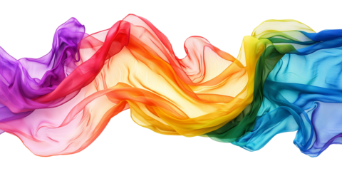  isolated rainbow colored wavy silk or satin fabric banner