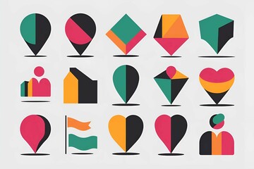 Comprehensive Set of Address Place Icons and Symbols for Location Mapping